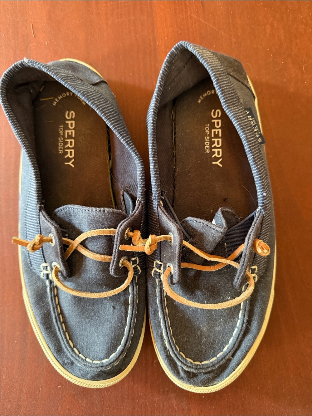 Sperry Navy Canvas Boat Shoes with Tan Laces